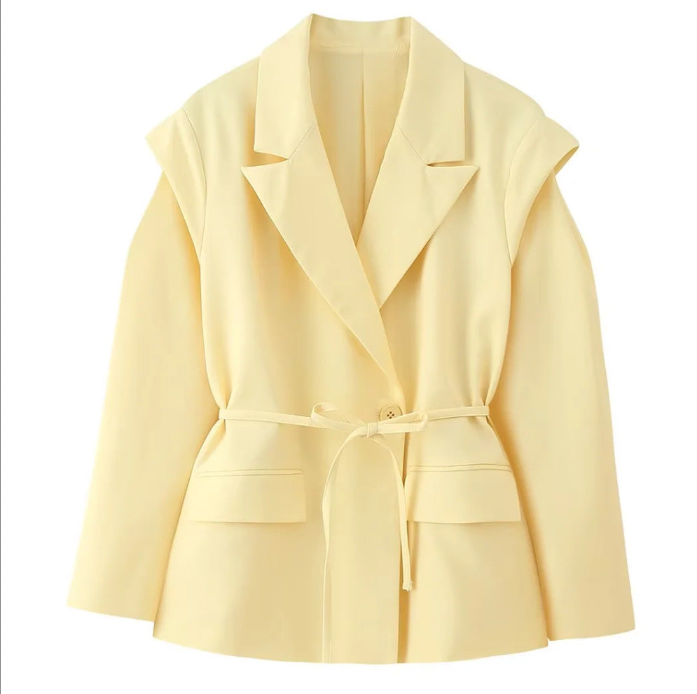 Women's Waist-controlled Lace-up Padded Shoulder Blazer