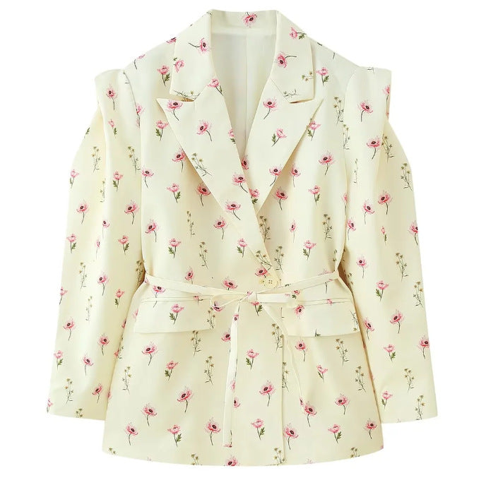 Women's Waist-controlled Lace-up Padded Shoulder Blazer
