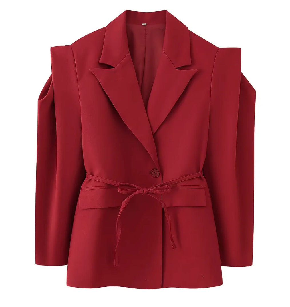 Women's Waist-controlled Lace-up Padded Shoulder Blazer