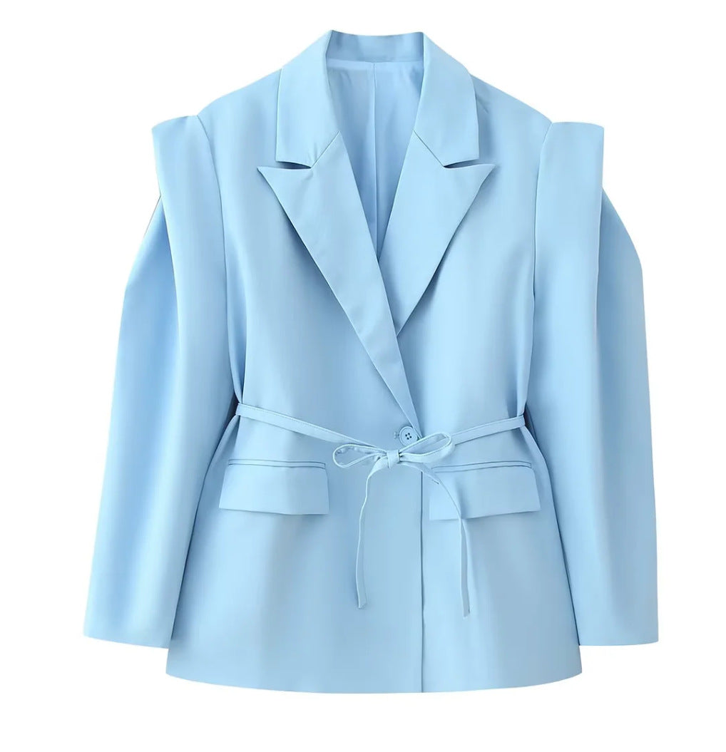 Women's Waist-controlled Lace-up Padded Shoulder Blazer