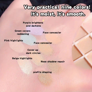 9-color concealer palette, waterproof and sweatproof concealer for blemishes, acne, dark circles, and tears; color-correcting co
