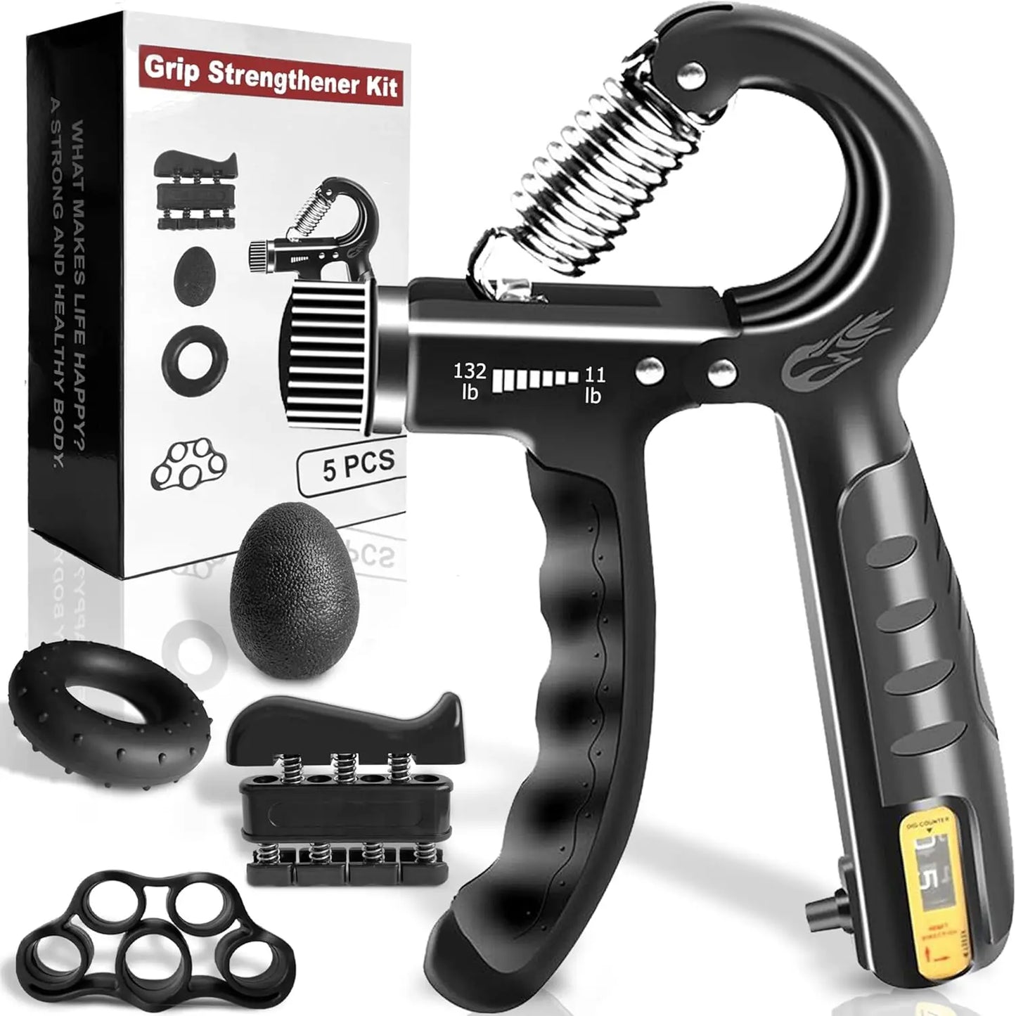 5PCS Grip Trainer Kit: Hand/Forearm/Finger Strengtheners, Exercisers, Stress Ball & Forearm Ring for Muscle Build & Injury Recov