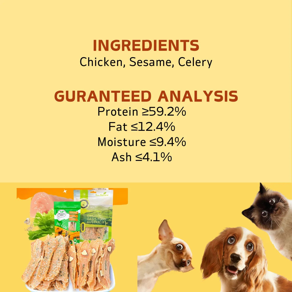 7.05oz/200g Sesame Celery Chicken Jerkey, All Natural Ingredients, Natural Dog Treats, Healthy, Easily Digestible