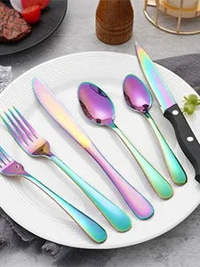 KOOMADE 24 pcs rainbow Silverware Set Service For 4 Stainl Steel Flatware Serving Set Cutlery Set Knife Fork And Spoon