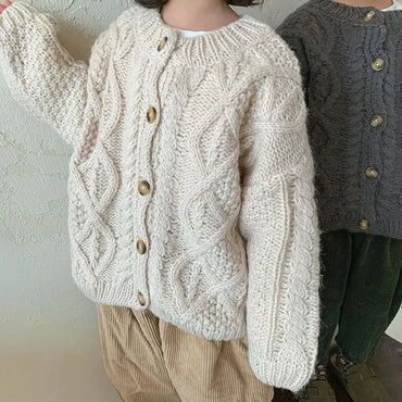 1 2 3 4 5 6 7 8 Years Girls Knitted Sweater Cardigan New Fashion Baby Coarse Wool Hemp Retro Cardigan Boys Coat Kids Clothes