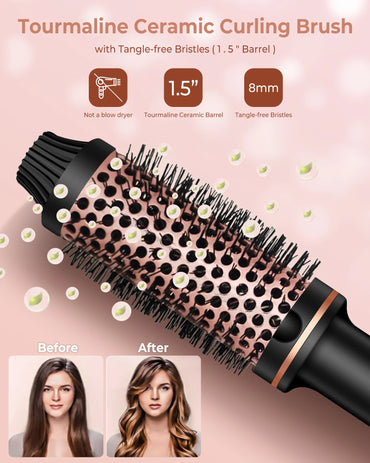 Thermal Brush Ionic Heated Round Brush, Hot Hair Curling Iron with 10 Temp Settings, 30s Fast Heated for All Hair Types, Black