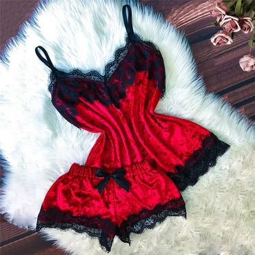 Autumn Winter Velvet Pajamas Set Women's Sexy Lingerie Sleepwear