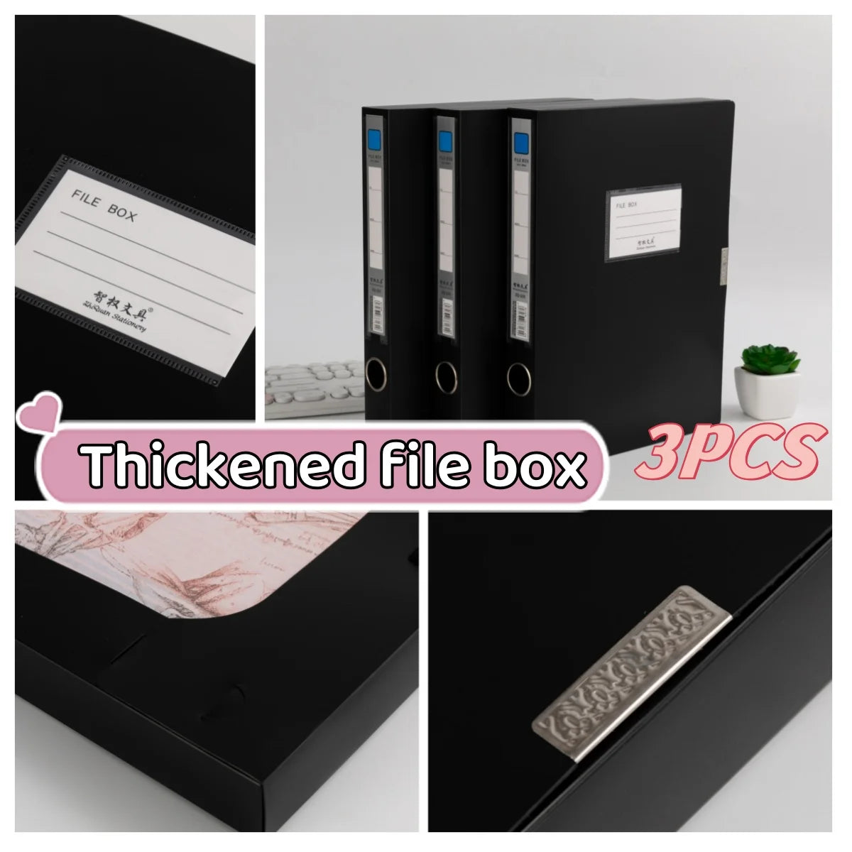 3-Pack Foldableable Storage File Box Classification Storage Document Information Contract Copy Office Essential Supplies