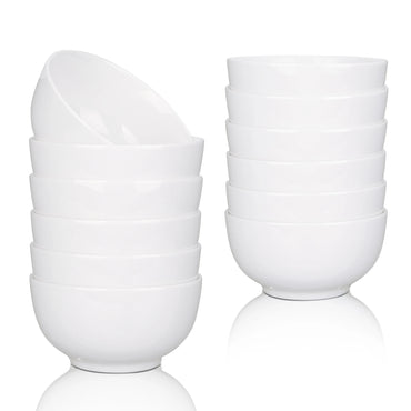 10 Ounce Porcelain Bowls Set 8 Pack Premium White Ceramic Bowls for Cereal, Soup, Salad, Pasta, Microwave & Dishwasher Safe