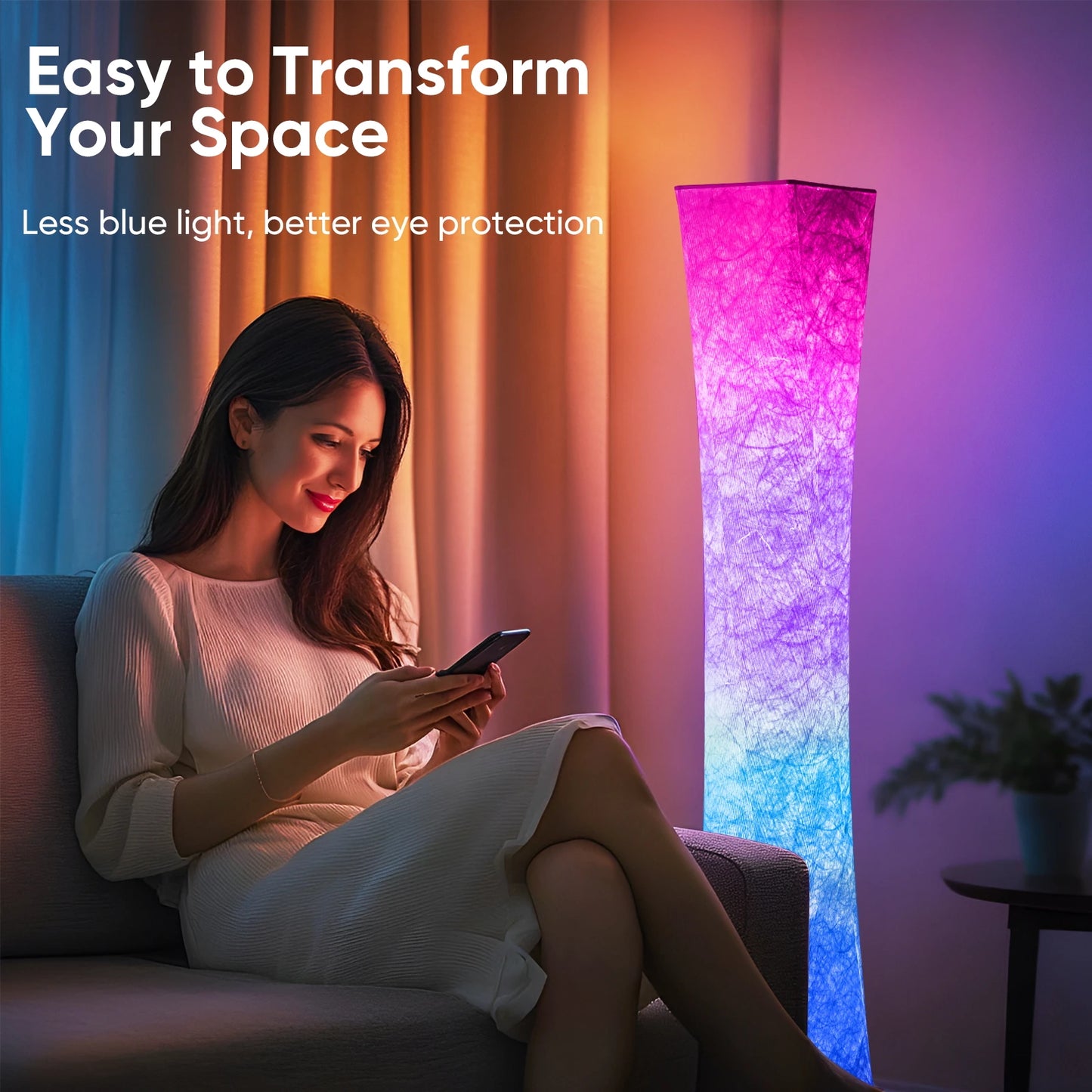 52" Simple Design Soft Light Floor Lamp, Morden Slim RGB 16 Color Changing LED Tyvek Fabric Shade Dimmable Remote Control Stand