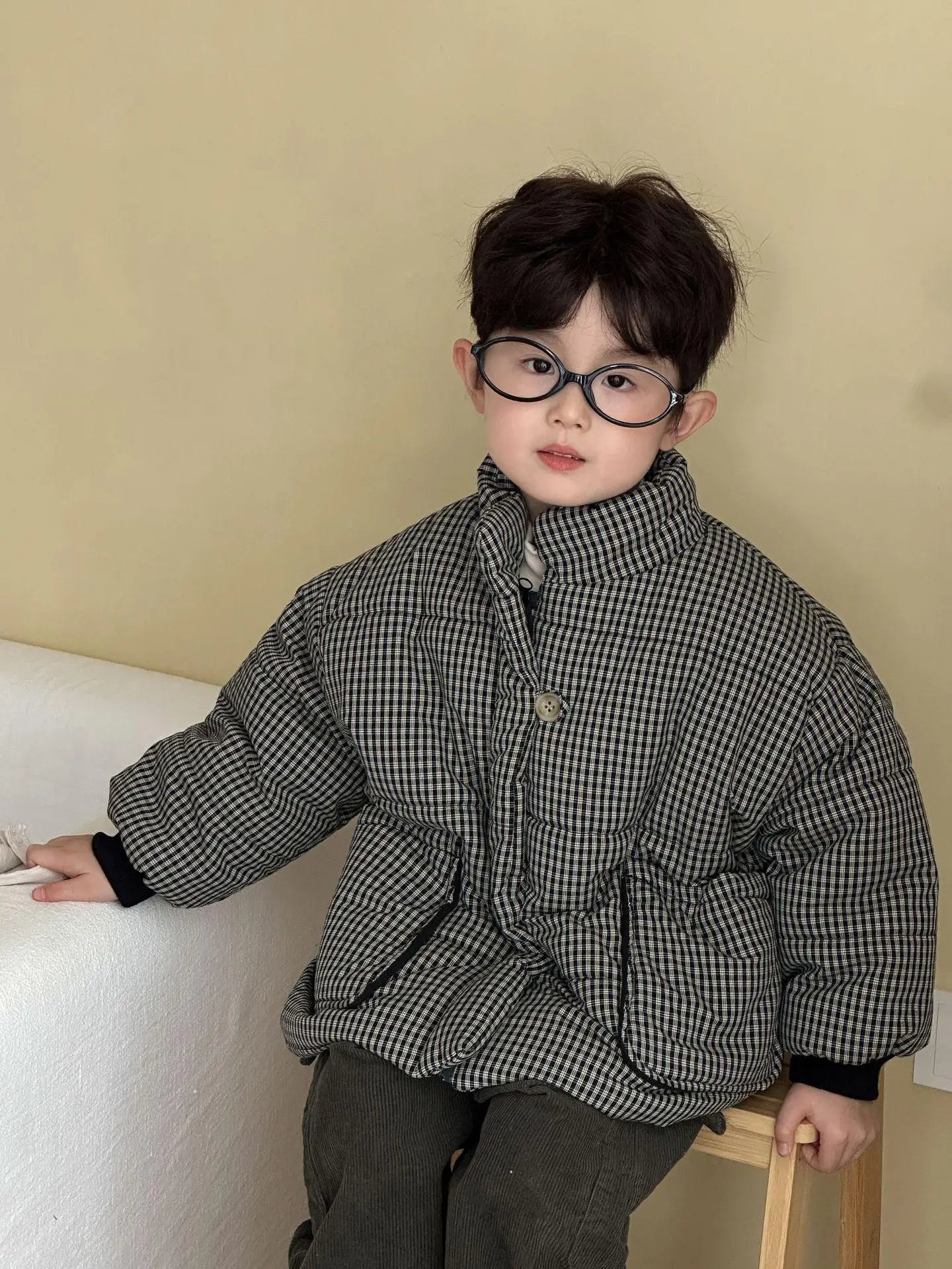 2025 Winter New Children Fleece Plaid Coat Fashion Boys Warm Jacket Plus Velvet Thick Girls Cotton Padded Jacket Kids Clothes