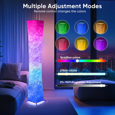 52" Simple Design Soft Light Floor Lamp, Morden Slim RGB 16 Color Changing LED Tyvek Fabric Shade Dimmable Remote Control Stand