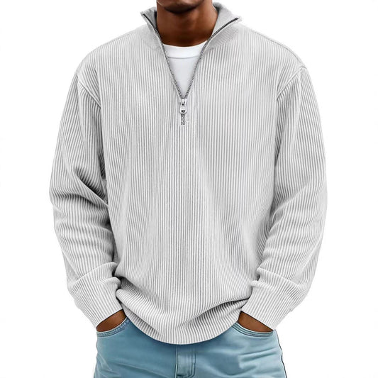 Casual Ribbed Stand Collar Zipper Corduroy Long Sleeve