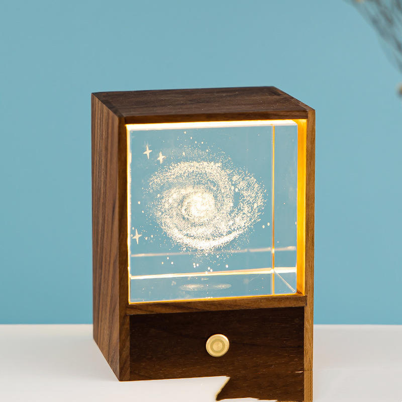 Wooden Box Square Crystal Ball Elk Cloud Night Light Christmas Birthday Gift