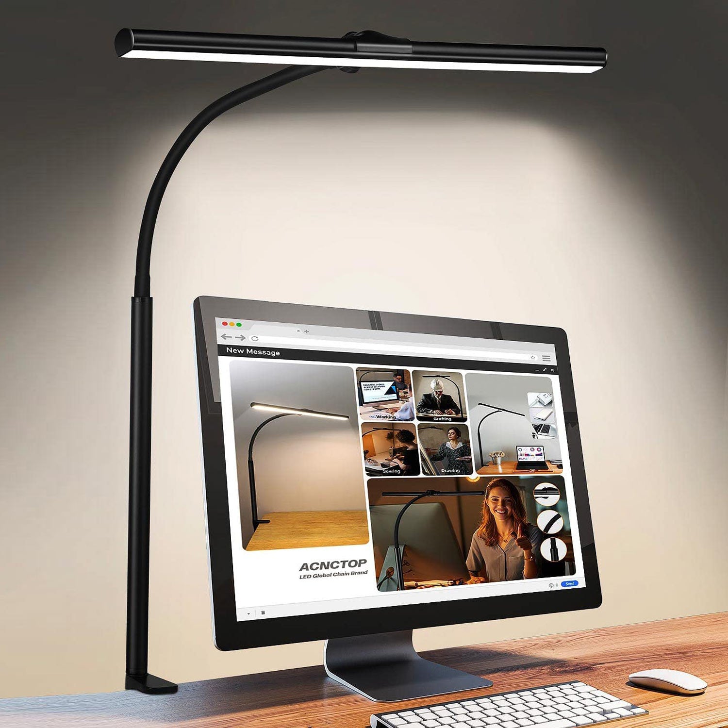LED Table Lamp With Clamp Office Work Computer USB Double Head Desk Eye Protection