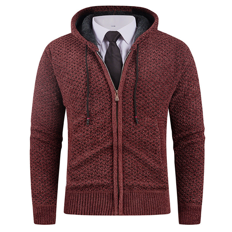 Men's Small Pineapple-pin Hooded Fleece Lined Fashion Knitwear Sweater