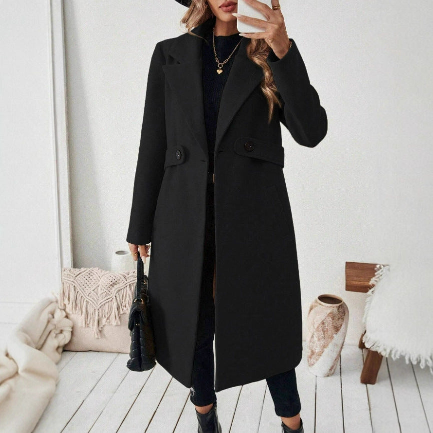 Women's Autumn And Winter Style Casual Camel Lace-up Coat