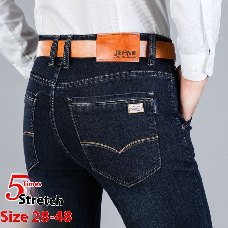 Autumn Super-stretch Thin Elastic Jeans Men's Loose Straight Men