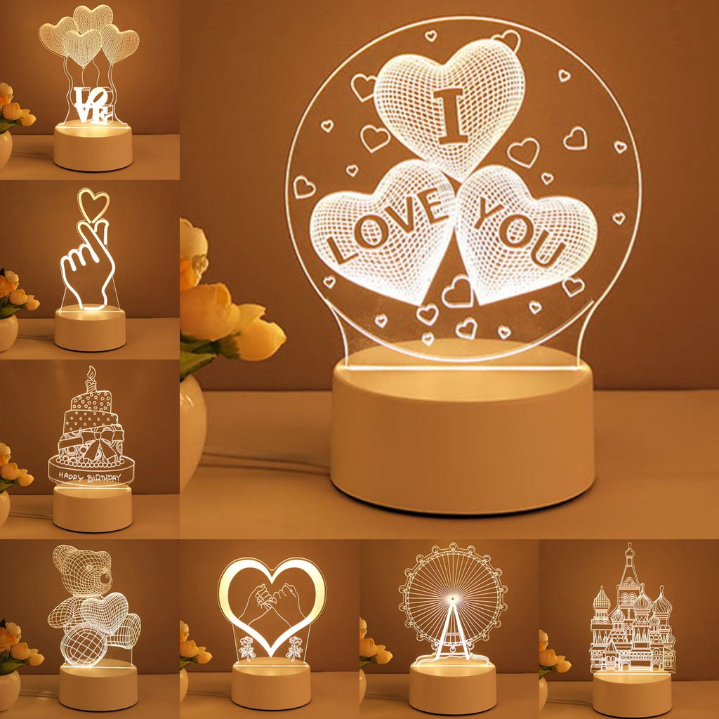 3D Lamp Acrylic USB LED Lights Valentines and Birthday Day Gifts