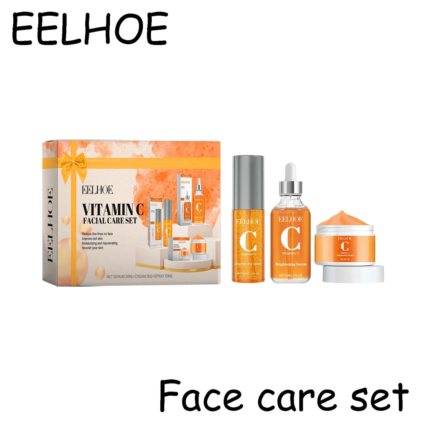 EELHOE Vitamin C Face Skin Care Set Moisturizing Improve Skin Texture Pore Shrink Enhance Skin Elasticity Facial Care Set