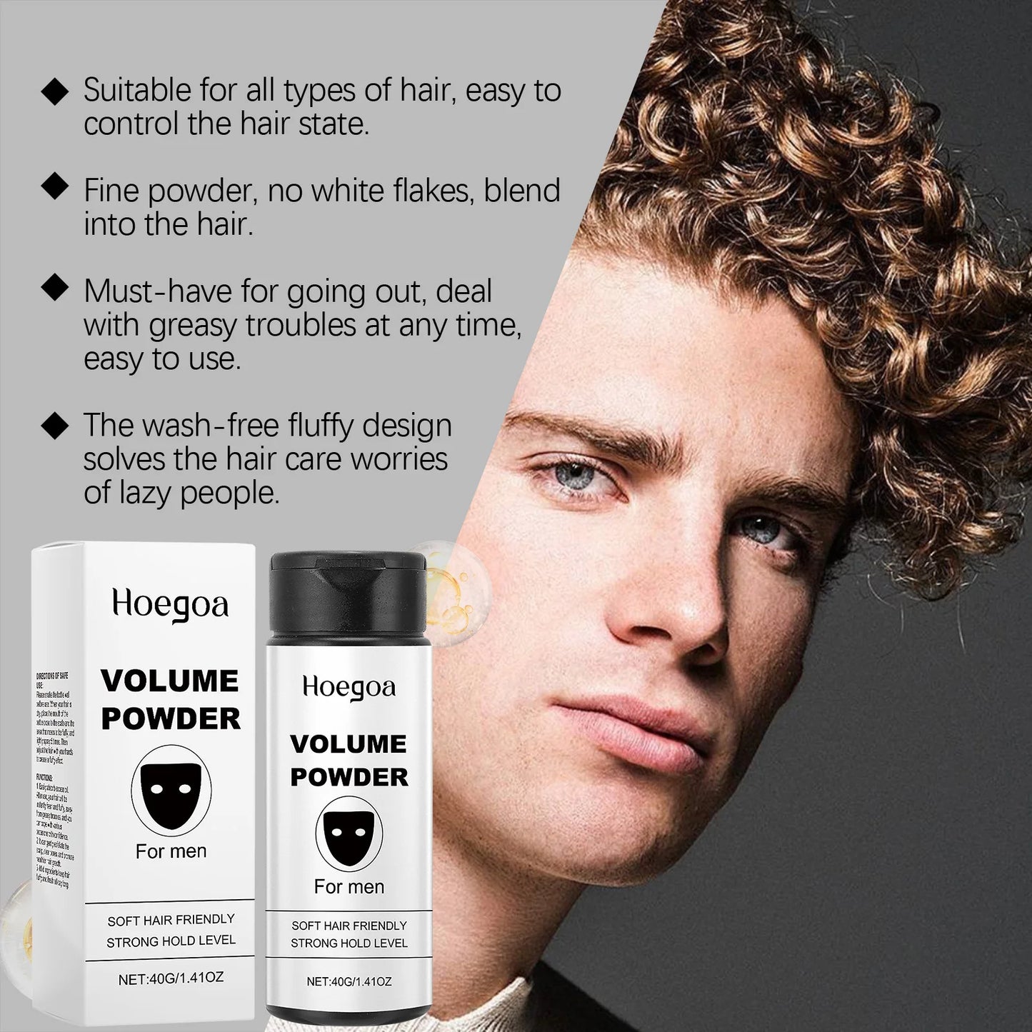 Hoegoa Men Hair Volume Powder Gentle Formula Non-irritating Refreshing Lasting Oil Control Moisturize Hair Volumizing Powder