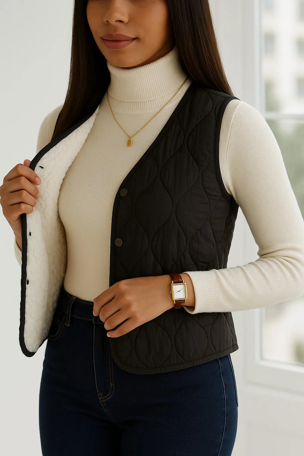 Women’s Quilted Sleeveless Vest with Soft Fur Lining – Lightweight & Stylish Layer