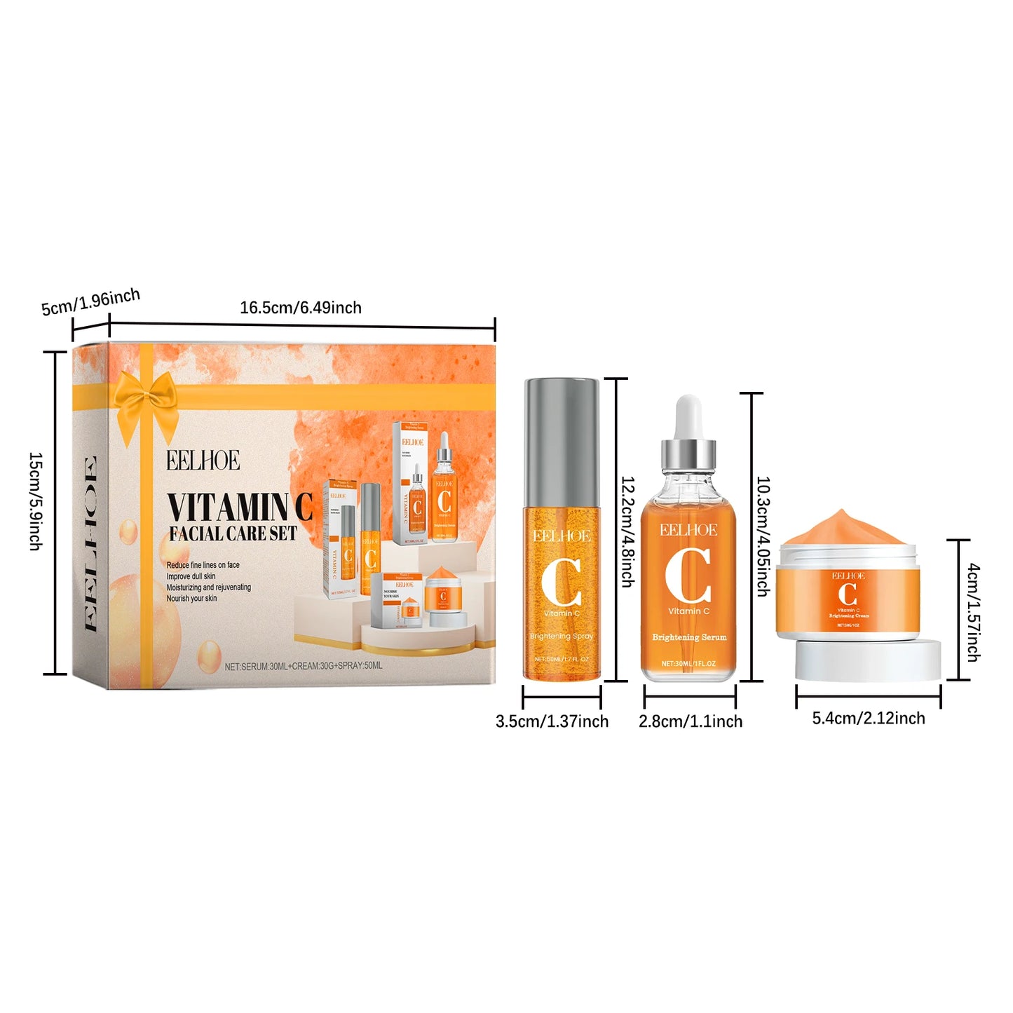 EELHOE Vitamin C Face Skin Care Set Moisturizing Improve Skin Texture Pore Shrink Enhance Skin Elasticity Facial Care Set