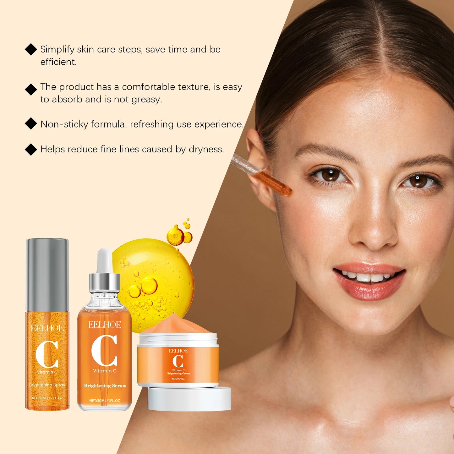 EELHOE Vitamin C Face Skin Care Set Moisturizing Improve Skin Texture Pore Shrink Enhance Skin Elasticity Facial Care Set