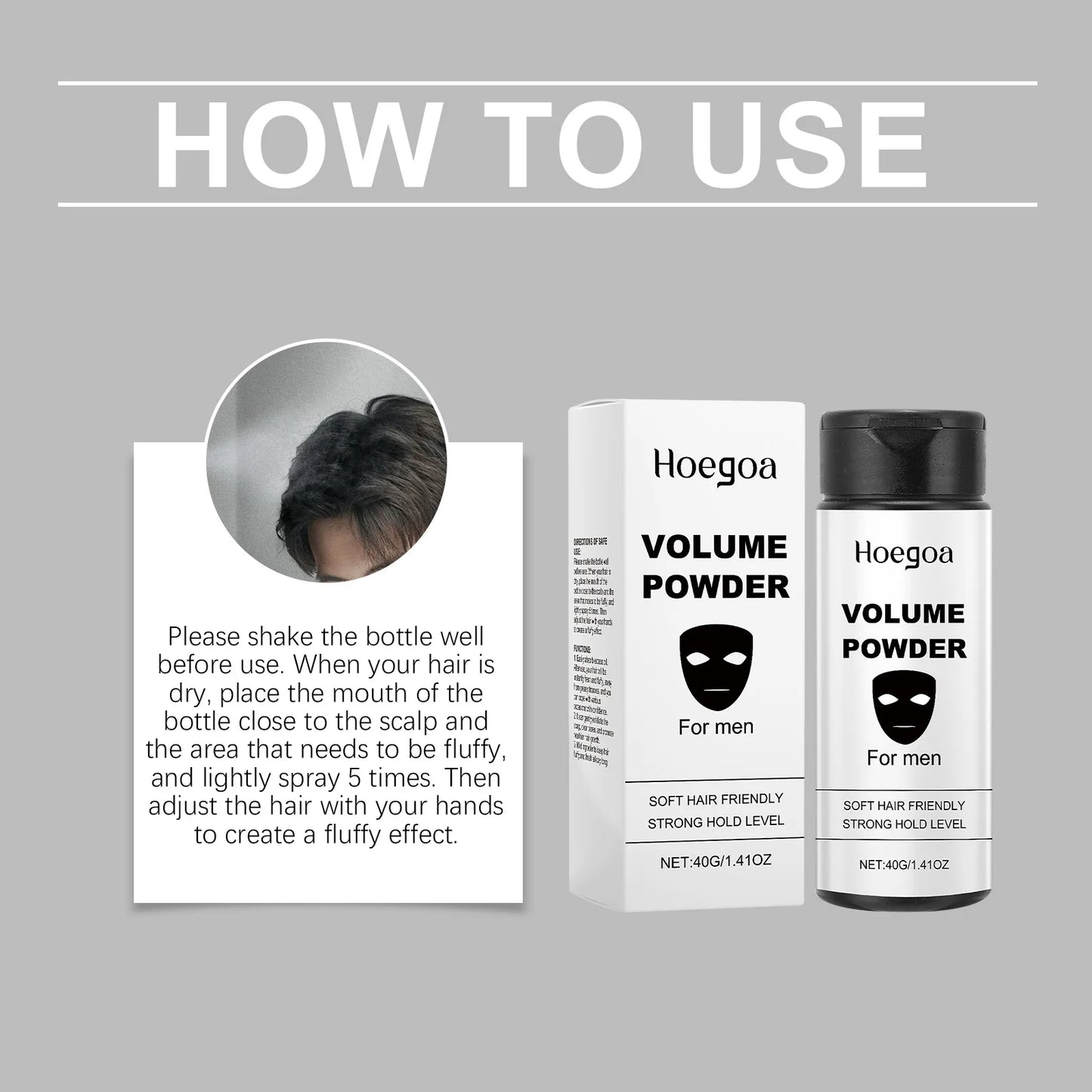 Hoegoa Men Hair Volume Powder Gentle Formula Non-irritating Refreshing Lasting Oil Control Moisturize Hair Volumizing Powder