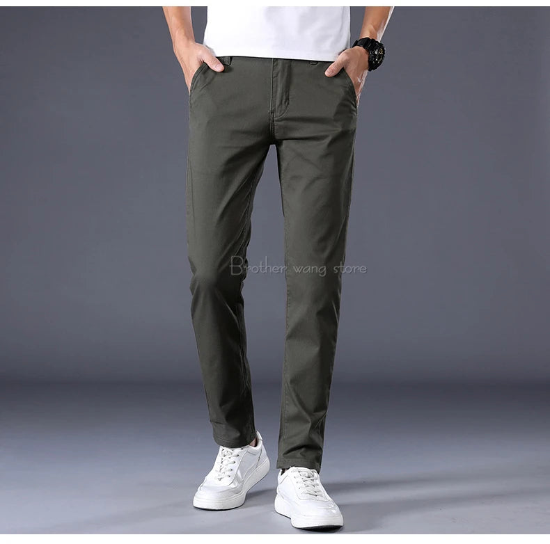 7 Colors Men's Classic Solid Color Summer Thin Casual Pants Business Fashion Stretch Cotton Slim Brand Trousers Male