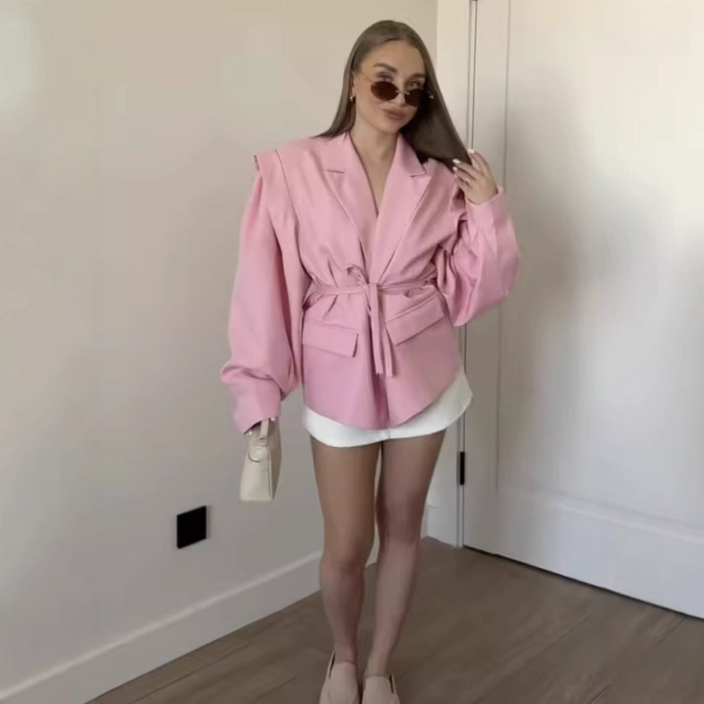 Women's Waist-controlled Lace-up Padded Shoulder Blazer