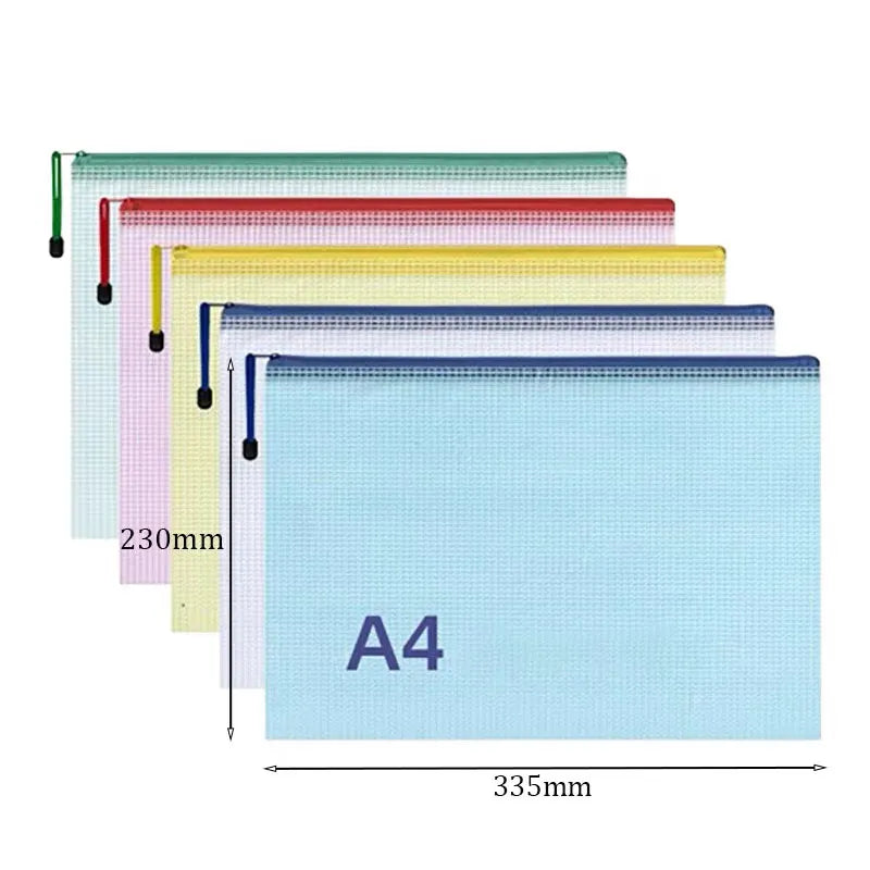 5pcs mixed color mesh zipper bag file bag waterproof zipper folder A4A5 school office supplies pencil bag storage bag