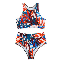 Summer High Elastic Swimwear Solid Color Square Neck Underwear Vest Bikini Set High Waist Casual Separate Two-Piece Swimsuit