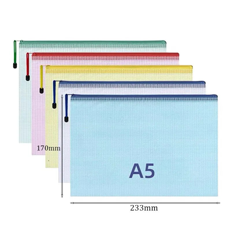 5pcs mixed color mesh zipper bag file bag waterproof zipper folder A4A5 school office supplies pencil bag storage bag