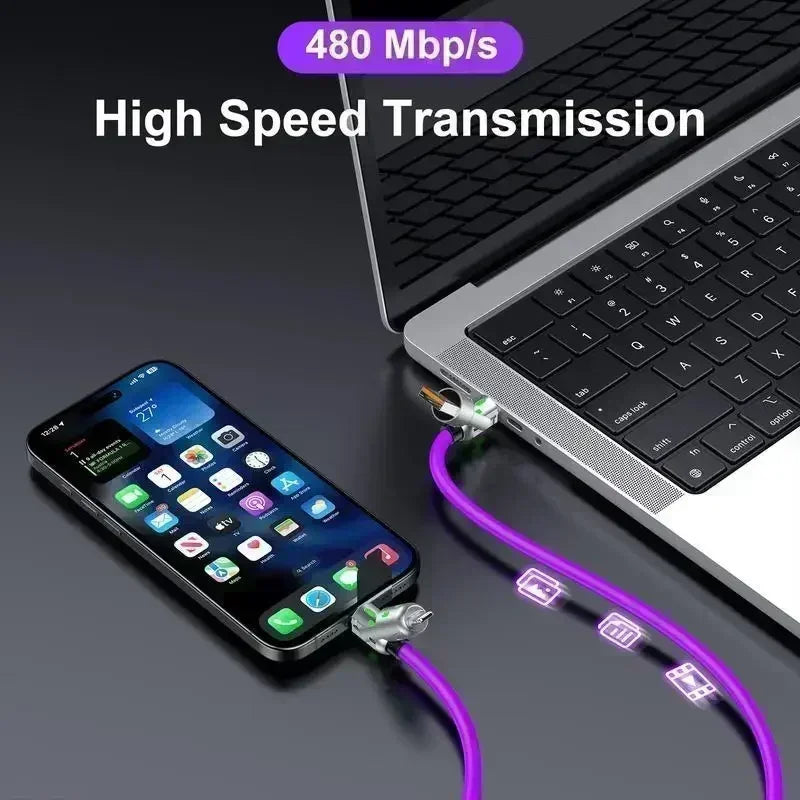 240W RGB LED 4-in-1 Fast Cable 4PCS for iPhone Type-C Android Gaming Charger