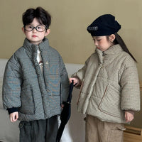 2025 Winter New Children Fleece Plaid Coat Fashion Boys Warm Jacket Plus Velvet Thick Girls Cotton Padded Jacket Kids Clothes