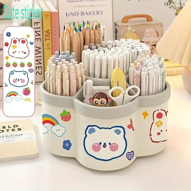 Large Capacity Desk Accessories 360 ° Rotation Cute Pen Holder Stationery Organizer Pencil Storage Office School Supplies