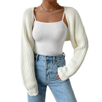 Women s Open Front Cropped Cardigan Long Sleeve Solid Color Ribbed Knit Shrug Sweater Bolero Tops