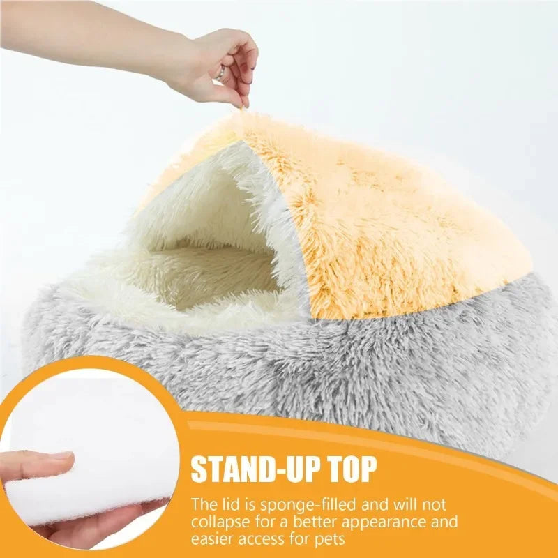 Cat Bed Round Plush Fluffy Hooded Cat Bed Cave,Cozy for Indoor Cats or Small Dog beds,Pet Beds Doughnut Calm Anti-nxiety Dog Bed
