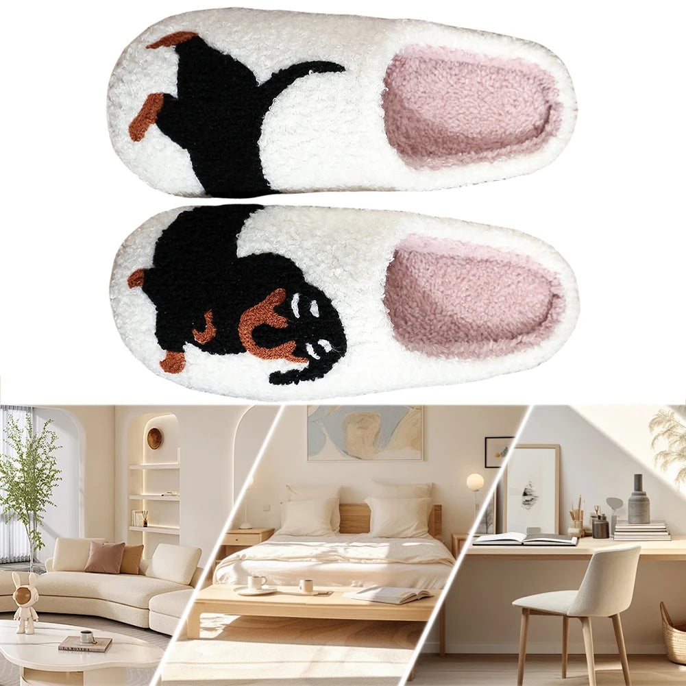 Plush Dachshund Slippers Closed Toe Slippers Comfortable Flat Thermal Slippers Fluffy Home Slippers for Outdoor Indoor Bedroom