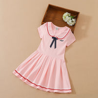 Girls Dress School Uniform Turn-down Collar Dresses 5-12 Years Children's Preppy  Clothing Kids Summer Short Sleeves Clothes
