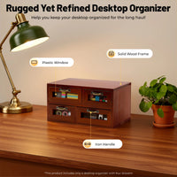4-Drawer Retro Desktop Organizer Wooden Tabletop Storage Box Desk Accessories Home Office Decor