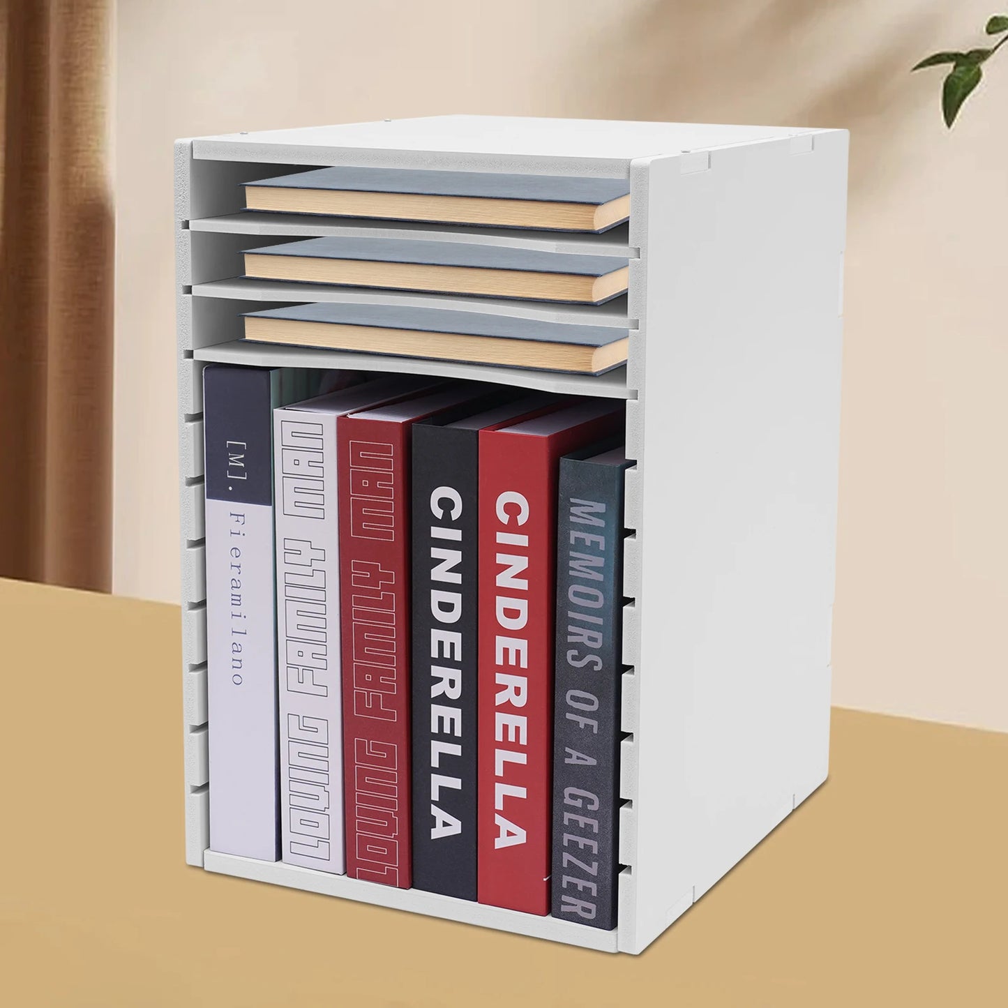 White PVC Adjustable Desktop File Organizer W/ 11 Compartments, Removable Dividers for Office Supplies, Mail, and Documents