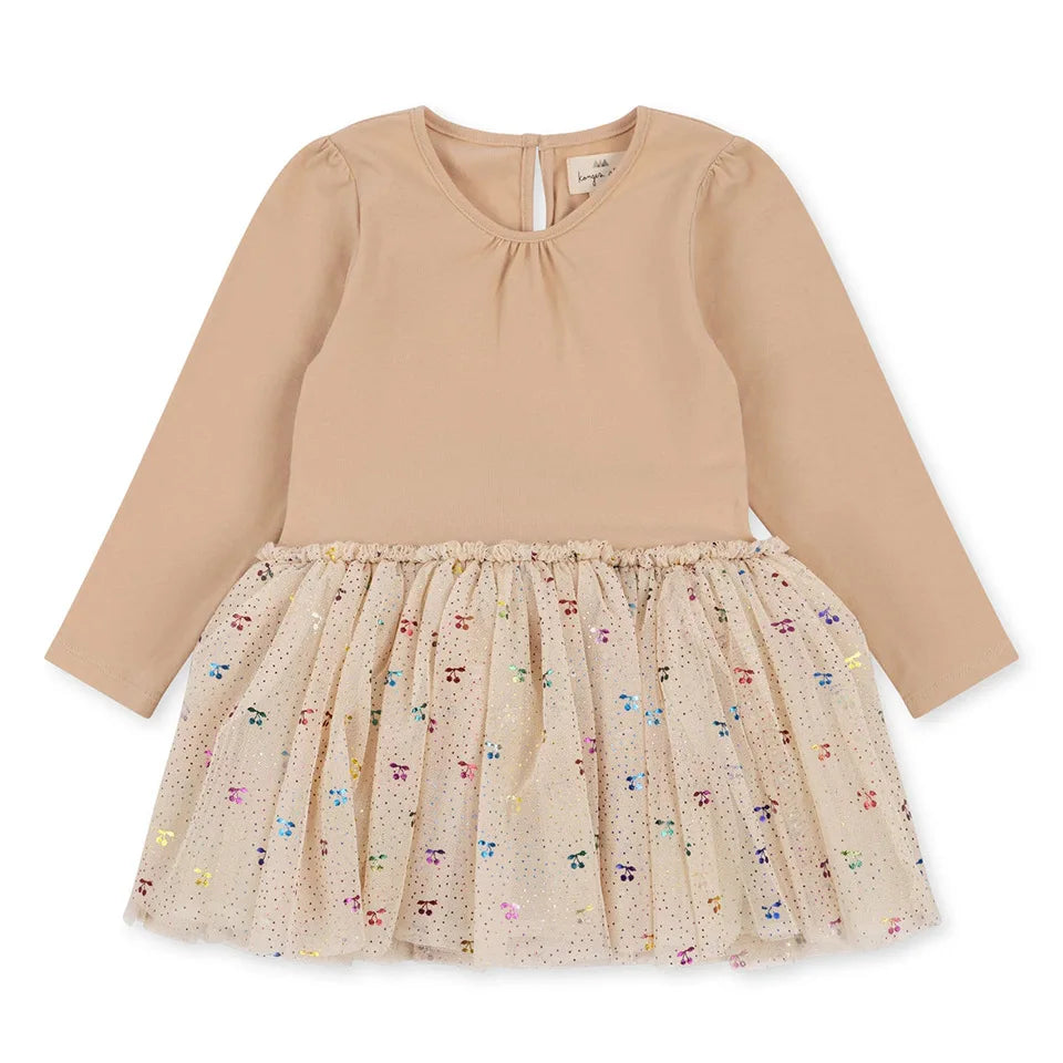 Summer KS Baby Girls Cherry Mesh Dress Kids Clothes Girls Princess Dresses Children Skirts Christmas Party Long Sleeve Vestidos