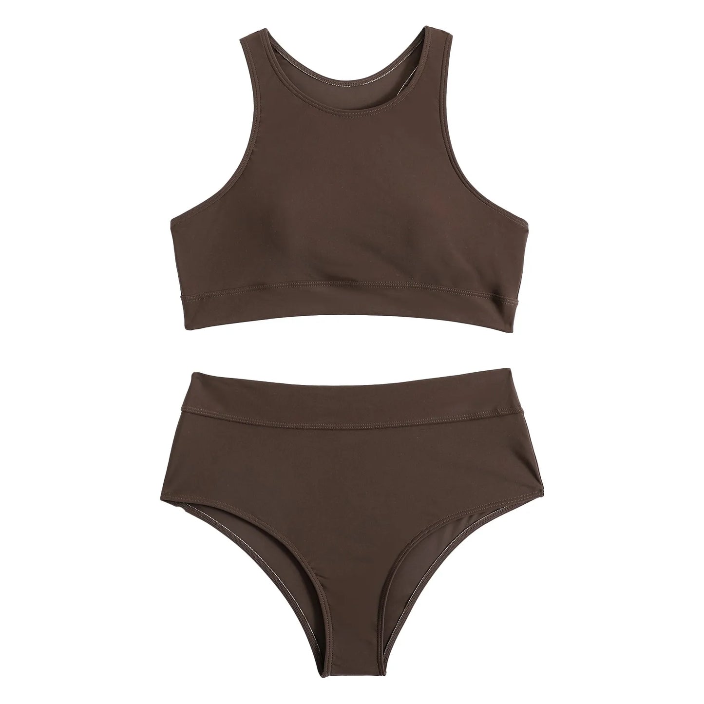 Summer High Elastic Swimwear Solid Color Square Neck Underwear Vest Bikini Set High Waist Casual Separate Two-Piece Swimsuit