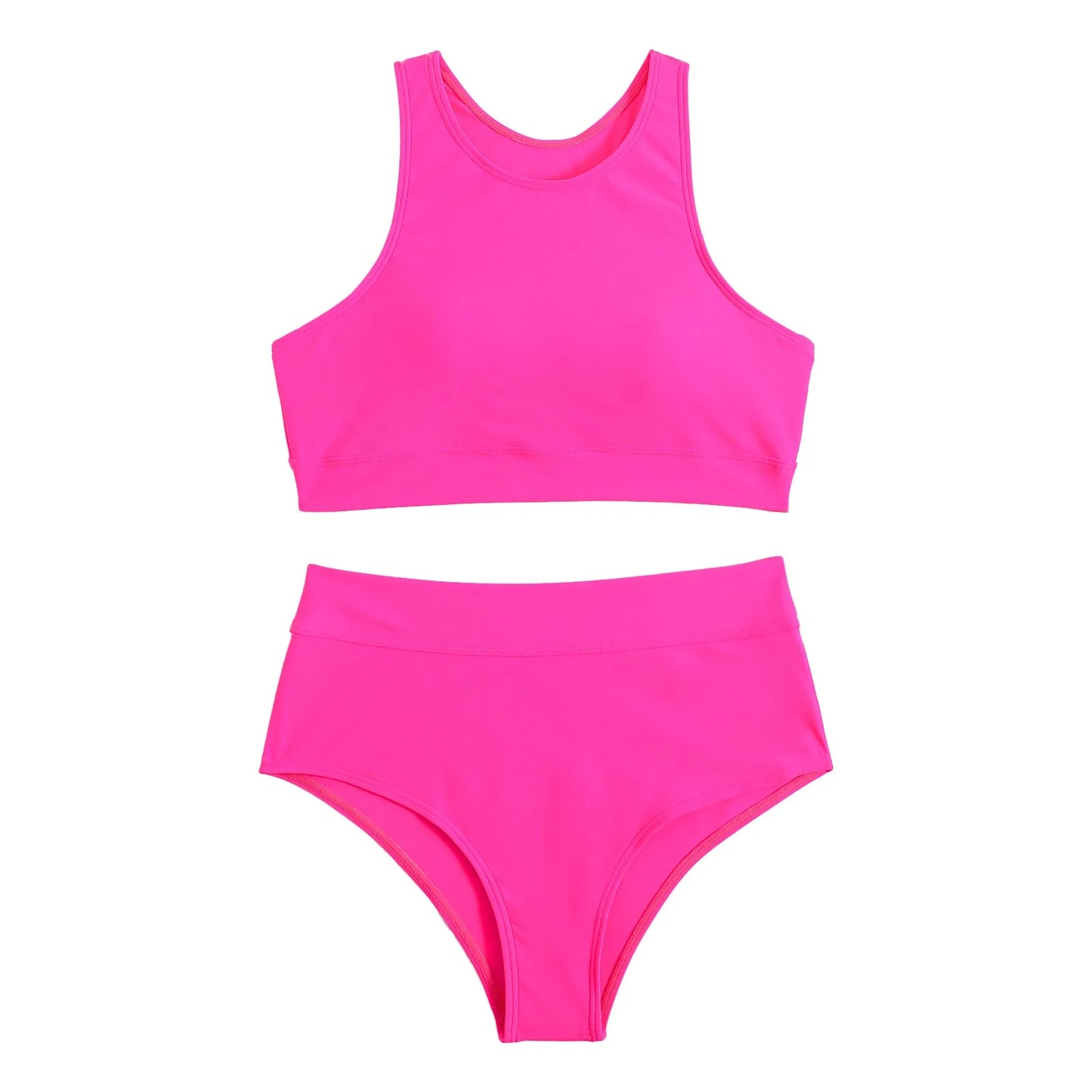 Summer High Elastic Swimwear Solid Color Square Neck Underwear Vest Bikini Set High Waist Casual Separate Two-Piece Swimsuit