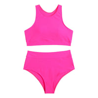 Summer High Elastic Swimwear Solid Color Square Neck Underwear Vest Bikini Set High Waist Casual Separate Two-Piece Swimsuit