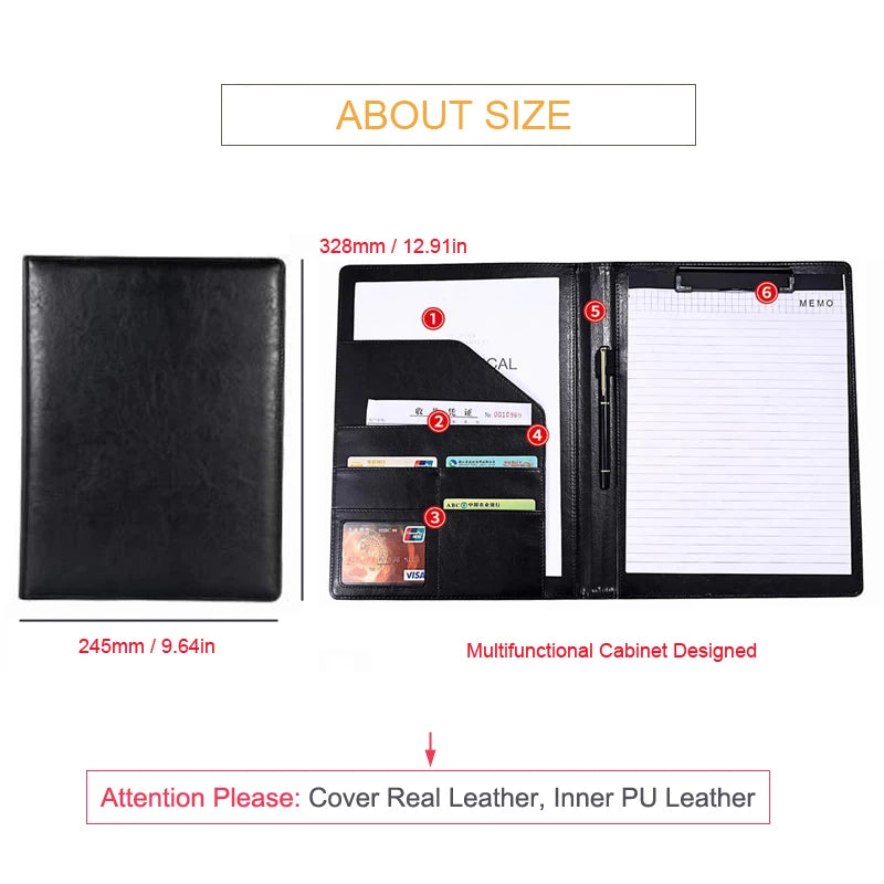 Conference A4 Genuine Leather Portfolio Folder Business Executive File Folder for Man Documents Holder Organizers Office Supply