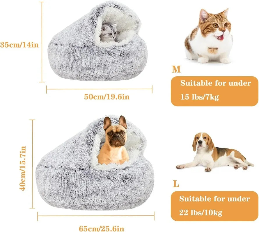 Cat Bed Round Plush Fluffy Hooded Cat Bed Cave,Cozy for Indoor Cats or Small Dog beds,Pet Beds Doughnut Calm Anti-nxiety Dog Bed