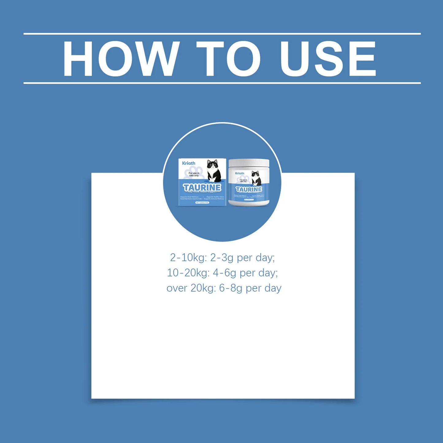 Taurine Powder for Cats Gentle Formula Supports Heart, Vision Overall Health Daily Care Supplement for Comfort and Well-Being